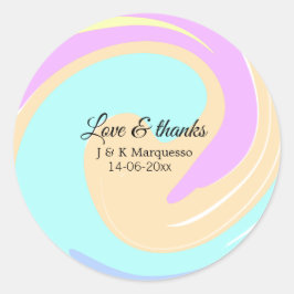 Liefde & bedankt kleurrijke marmeren bruiloft naam ronde sticker
