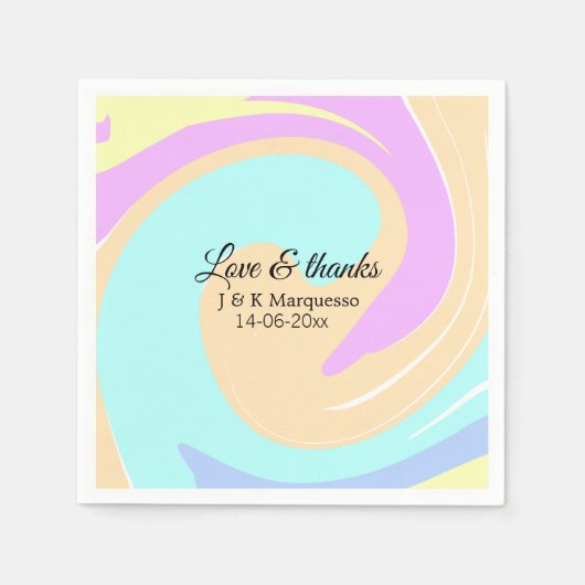 Liefde & bedankt kleurrijke marmeren bruiloft naam servet (Voorkant)