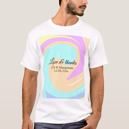 Liefde & bedankt kleurrijke marmeren bruiloft naam t-shirt (Voorkant)