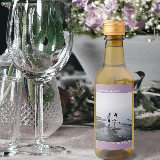 Liefde & Bedankt Lavender Simple Weduwfoto Mini Wijn Etiket