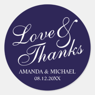 'Liefde & Bedankt marine & White Wedding Favor Ronde Sticker