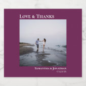 Liefde & Bedankt Minimal Cassis Paarse Foto Bruilo Sparkling Wijnetiket (Enkel label)