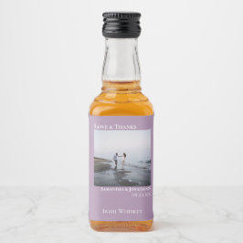 Liefde & Bedankt Minimal Lavendel Trouwfoto Mini Likeurfles Etiket