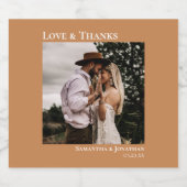 Liefde & Bedankt Minimale Golden Tan-fotoweddensch Sparkling Wijnetiket (Enkel label)