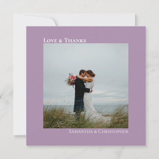 Liefde & Bedankt Minimale lavender Weddenschap Fot Notitiekaartje (Voorkant)