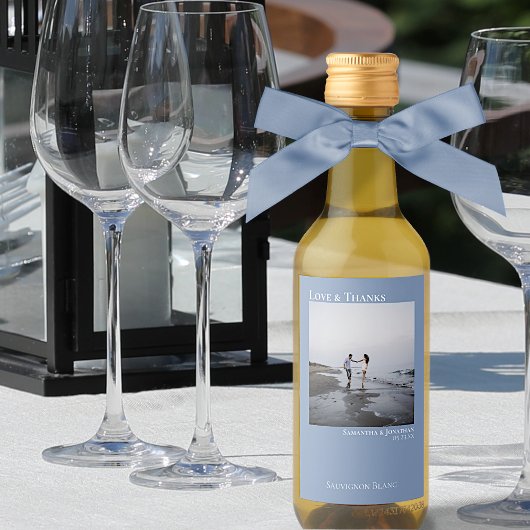 Liefde & Bedankt Minimalistisch blauw huwelijk Fot Wijn Etiket