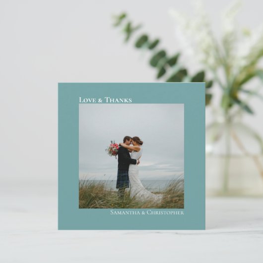 Liefde & Bedankt Minimalistisch Blauwgroen bruilof (Staand voorkant)