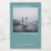 Liefde & Bedankt Minimalistisch Blauwgroen huwelij Wijn Etiket (Enkel label)