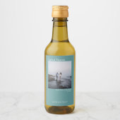 Liefde & Bedankt Minimalistisch Blauwgroen huwelij Wijn Etiket (Voorkant)