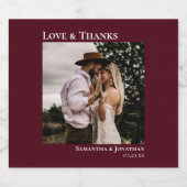 Liefde & Bedankt minimalistisch Bourgogne Fotohuwe Sparkling Wijnetiket (Enkel label)