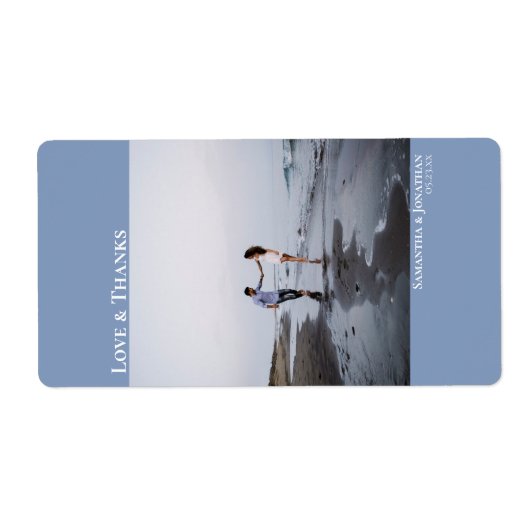 Liefde & Bedankt Minimalistisch Stoffig Blauw Brui Etiket (Voorkant)