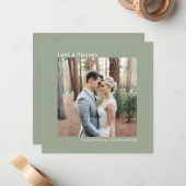 Liefde & Bedankt minimalistische bruiloft Foto Sag Notitiekaartje (Voorkant / Achterkant in situ)
