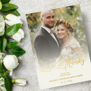 Liefde & Bedankt minimalistische fotobruiloft Folie Uitnodiging