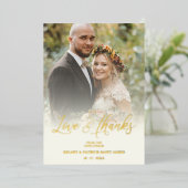 Liefde & Bedankt minimalistische fotobruiloft Folie Uitnodiging (Staand Voorkant)
