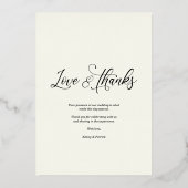 Liefde & Bedankt minimalistische fotobruiloft Folie Uitnodiging (Achterkant)