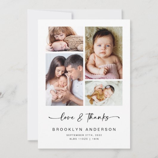 Liefde & Bedankt Modern Vier Foto Nieuwe Baby (Voorkant)