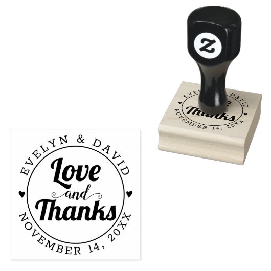 Liefde, Bedankt, namen en trouwdatum Rubberstempel (Gestempeld)