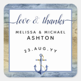 Liefde & Bedankt #Nautical Blue & Gold #Wedding Fa Vierkante Sticker