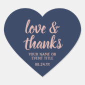 Liefde & Bedankt Navy Blauw & Roze Eenvoudig Scrip Hart Sticker (Voorkant)
