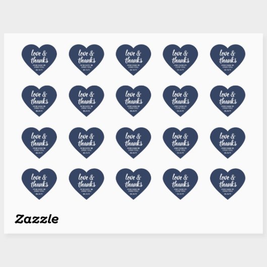 Liefde & Bedankt Navy Blauw & Wit Eenvoudig Script Hart Sticker (Vel)
