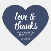 Liefde & Bedankt Navy Blauw & Wit Eenvoudig Script Hart Sticker (Voorkant)
