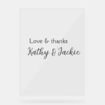 Liefde & bedankt paar naam bruiloft eenvoudig mini acryl bord<br><div class="desc">meisjesontwerp</div>