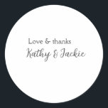 Liefde & bedankt paar naam bruiloft eenvoudig mini ronde sticker<br><div class="desc">meisjesontwerp</div>