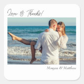 Liefde & Bedankt, Personaliseer foto & namen Vierkante Sticker (Voorkant)