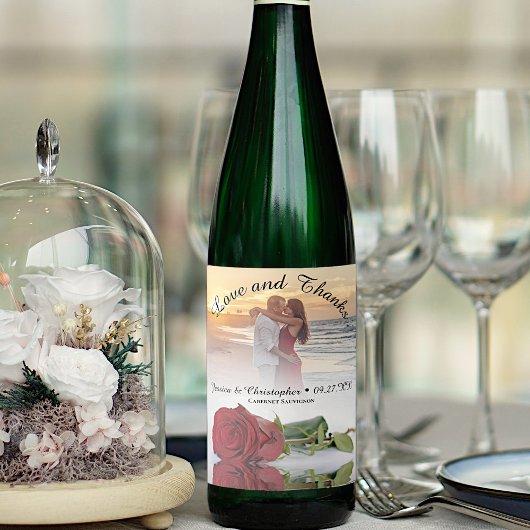Liefde & Bedankt Romantic Red Rose Weddenfoto Wijn Etiket