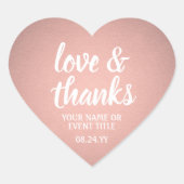 Liefde & Bedankt Roos Gouden Faux Folie Eenvoudig  Hart Sticker (Voorkant)