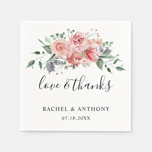 Liefde & Bedankt Roze Waterverf Weddenschap Servet (Voorkant)