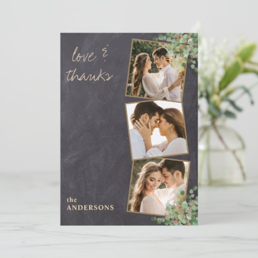 Liefde & Bedankt Rustic 3 Foto Gold Greenery Weddi (Staand voorkant)