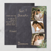 Liefde & Bedankt Rustic 3 Foto Gold Greenery Weddi (Voorkant / Achterkant)