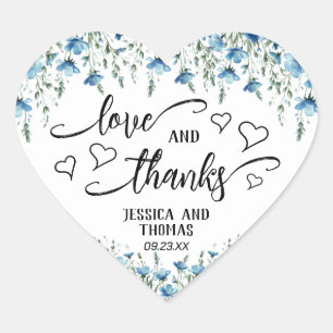 Liefde & Bedankt Rustiek Blauw Boho Wildflowers We Hart Sticker