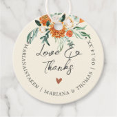 Liefde & Bedankt Sinaasappel Bloemen Ivoor Bruilof Bedankjes Labels (Voorkant)