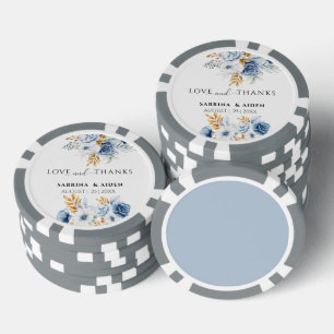 Liefde & Bedankt Stoffig Blauw Wit Goud Bloemen Br Poker Chips
