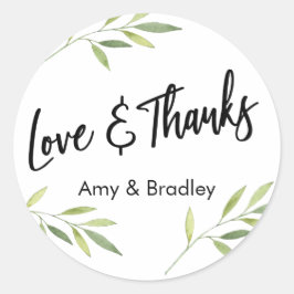 Liefde & Bedankt Typografie, Groene Waterverf Blad Ronde Sticker
