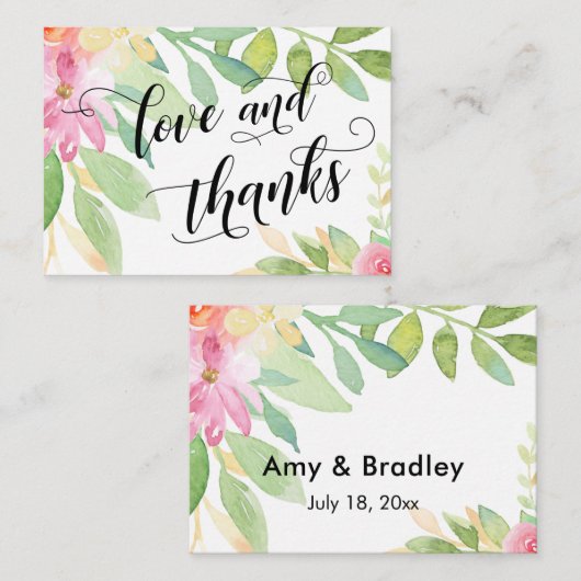Liefde & Bedankt Typografie Roze Floral Weddenscha Informatiekaartje (Voorkant / Achterkant)