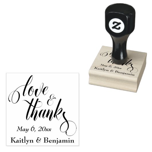 Liefde & Bedankt Uitwerken Script w / Uw gegevens Rubberstempel (Gestempeld)