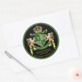 Liefde & Bedankt Wapenschild Groen Gouden Leeuw Em Ronde Sticker (Envelop)