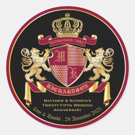 Liefde & Bedankt Wapenschild Red Gold Lion Emblem Ronde Sticker (Voorkant)