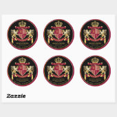 Liefde & Bedankt Wapenschild Red Gold Lion Emblem Ronde Sticker (Vel)