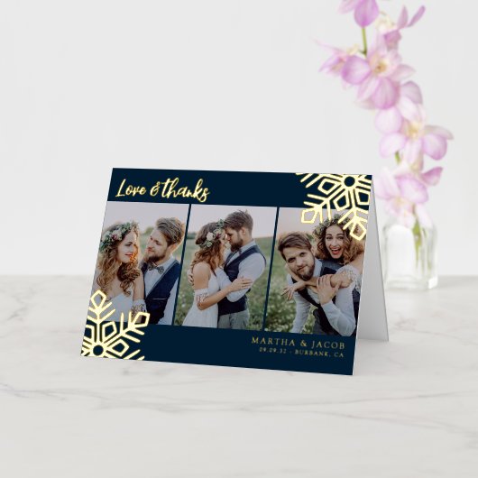 Liefde & Bedankt Weddenschap Foto Snowflake Real Folie Feestdagenkaart (Orchidee)