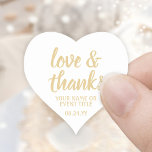 Liefde & Bedankt Wit & Goud Eenvoudig Elegant Scri Hart Sticker<br><div class="desc">Voeg een gepersonaliseerde touch toe aan feestgunsten en bedank je notities met aangepaste "liefde en bedankt" hartvormige stickers / envelopzegels. Alle bewoordingen op deze sjabloon zijn eenvoudig aan te passen voor elke gelegenheid, zoals bruiloft, vrijgezellenfeest, afstuderen, verjaardagsfeestje, jubileum of pensioen. Het witte en gouden ontwerp is voorzien van moderne scriptkalligrafie...</div>