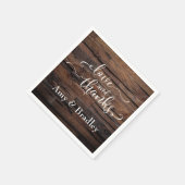 Liefde & Bedankt Wit Script op Dark Textured Wood Servet (Hoek)