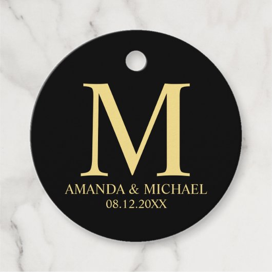 'Liefde & Bedankt' Zwart & Goud Elegant Bruiloft Bedankjes Labels (Voorkant)