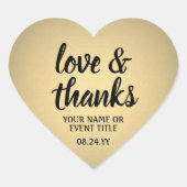 Liefde & Bedankt Zwart & Goud Faux Folie Eenvoudig Hart Sticker (Voorkant)