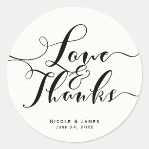 Liefde & Bedankt Zwart Script Custom Wedding Favor Ronde Sticker