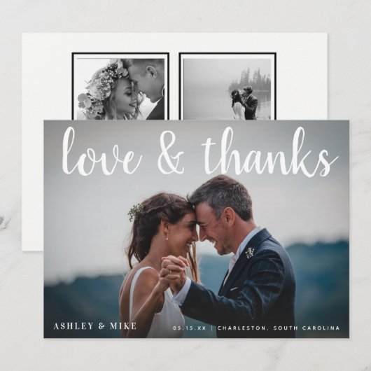 LIEFDE & BEDANKT | Zwart & Wit 3 foto bruiloft (Voorkant / Achterkant)