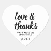 Liefde & Bedankt Zwart & Wit Eenvoudig Elegant Scr Hart Sticker (Voorkant)